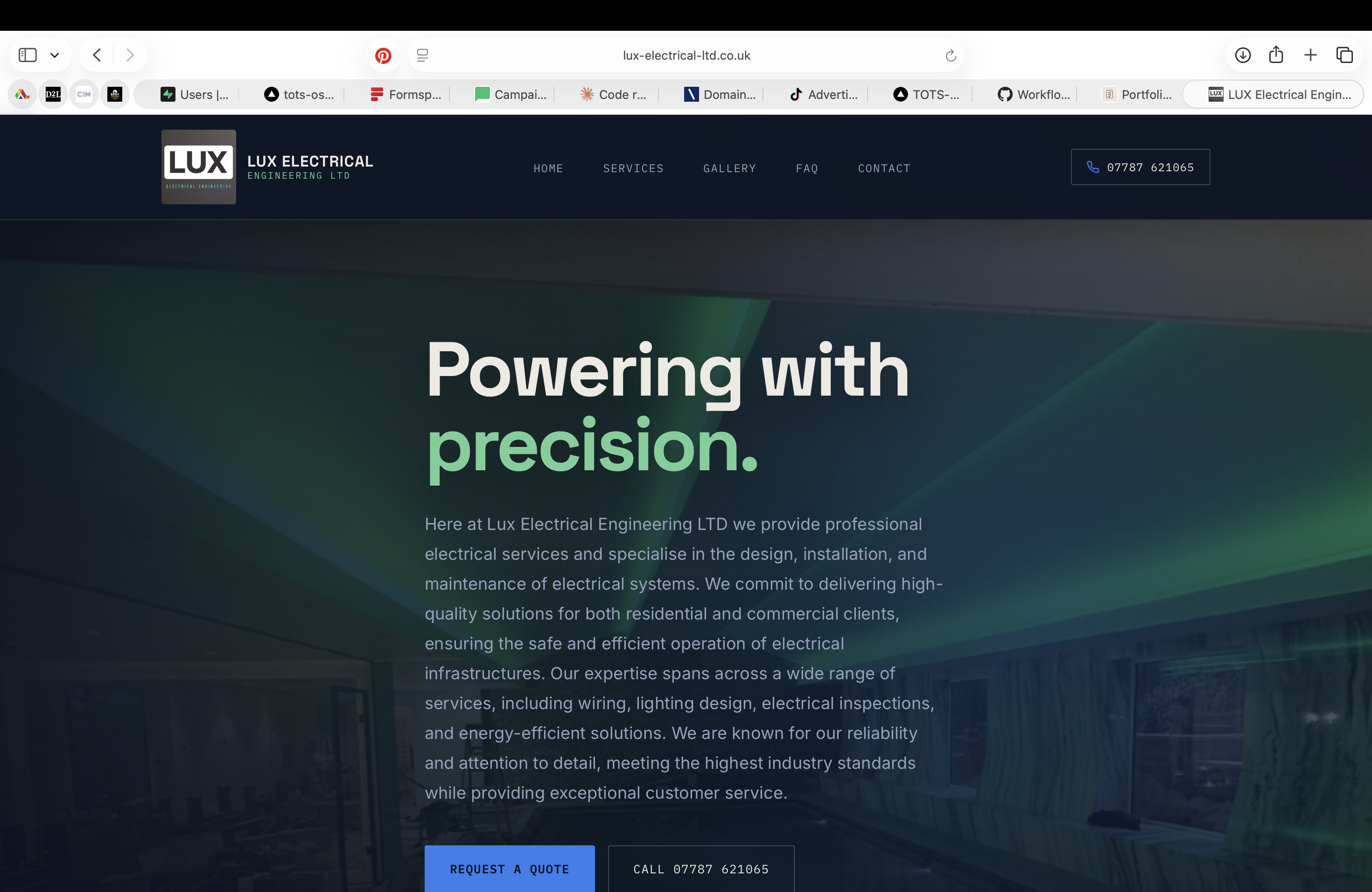 Lux Electrical Engineering website designed by The Organised Types