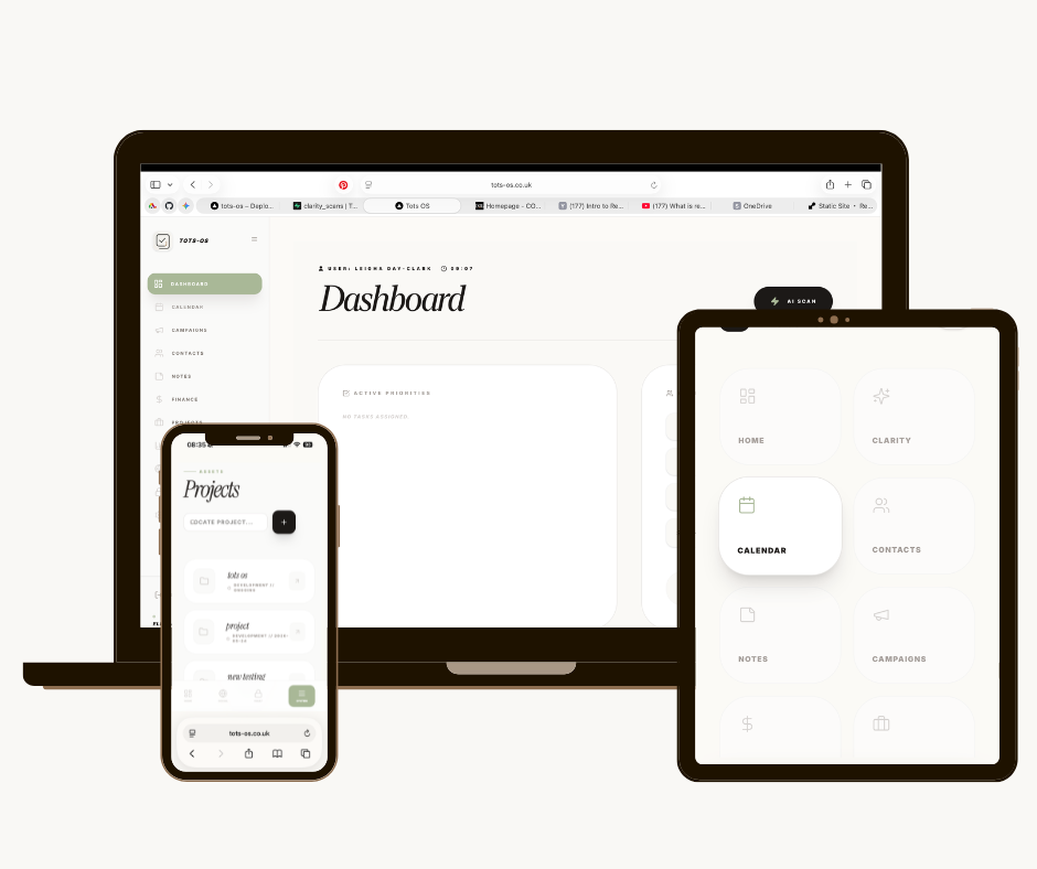 TOTS-OS dashboard shown on multiple devices
